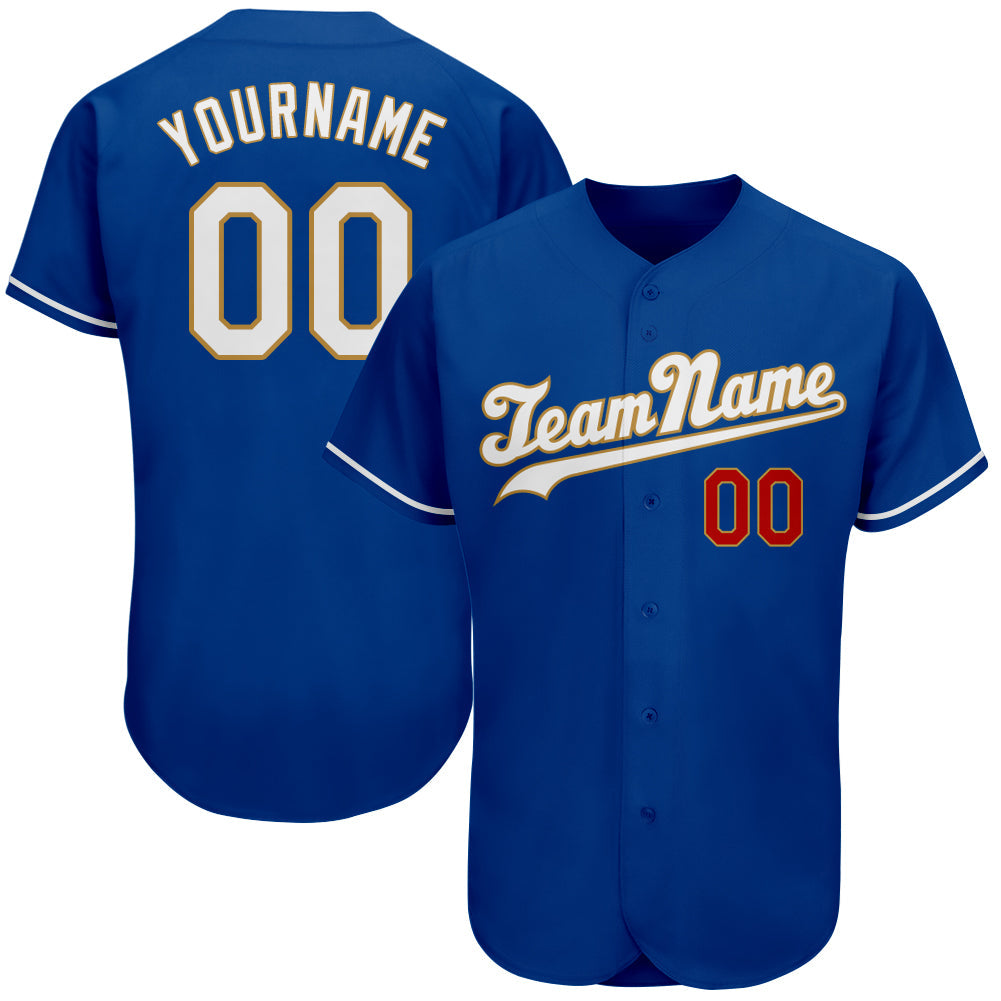 Custom Royal White-Old Gold Authentic Baseball Jersey - Main View