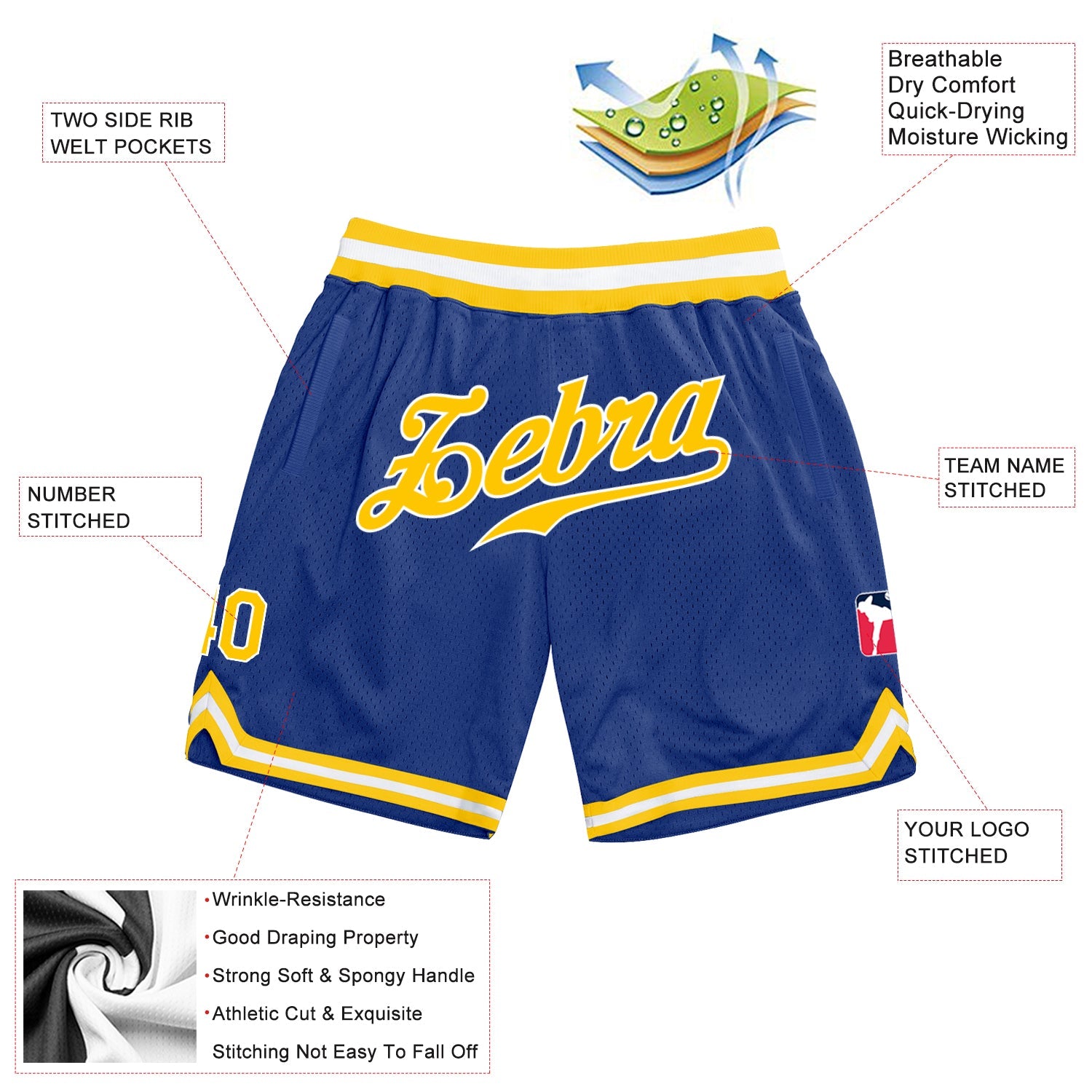 Custom Royal Gold-White Authentic Throwback Basketball Shorts view 2