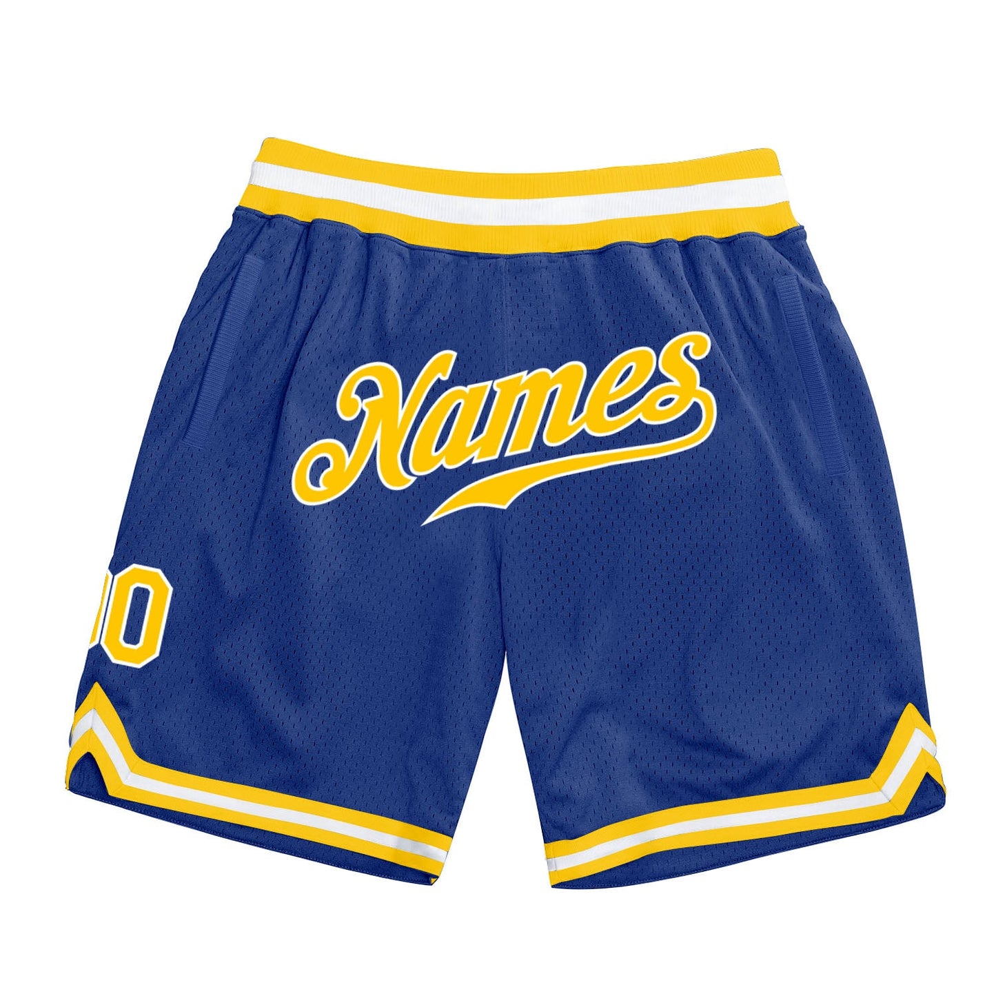 Custom Royal Gold-White Authentic Throwback Basketball Shorts - Main View