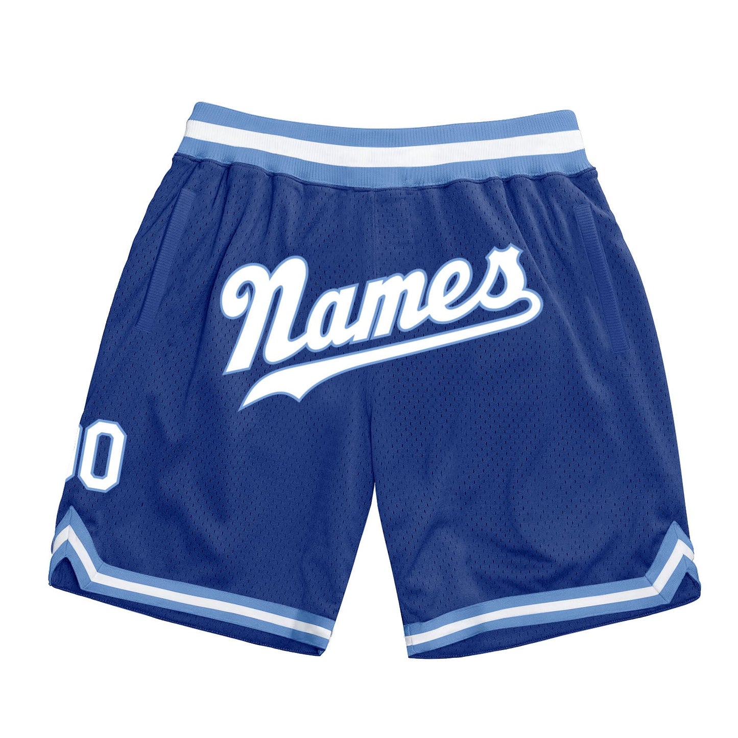 Custom Royal White-Light Blue Authentic Throwback Basketball Shorts - Main View