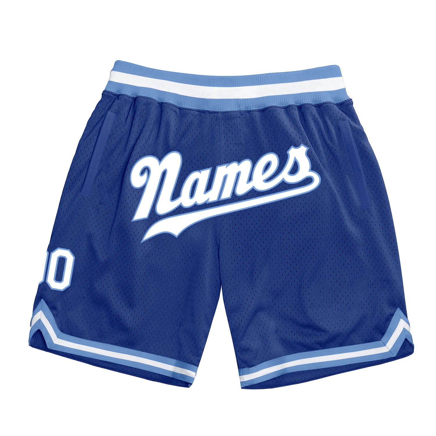 Custom Royal White-Light Blue Authentic Throwback Basketball Shorts - Main View