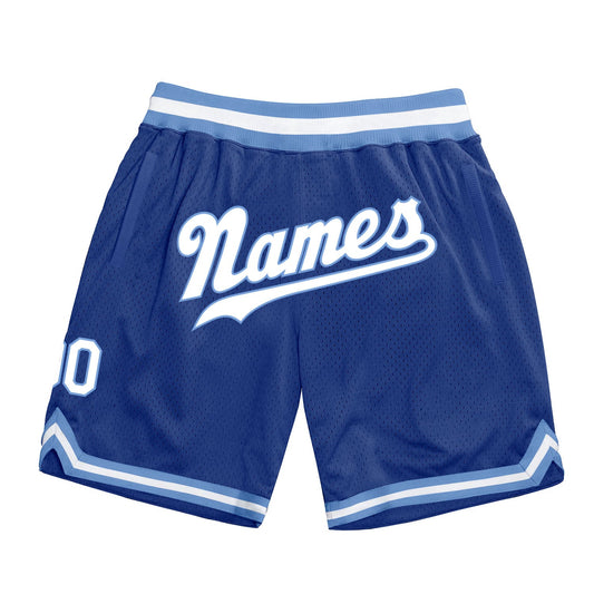 Custom Royal White-Light Blue Authentic Throwback Basketball Shorts - Main View