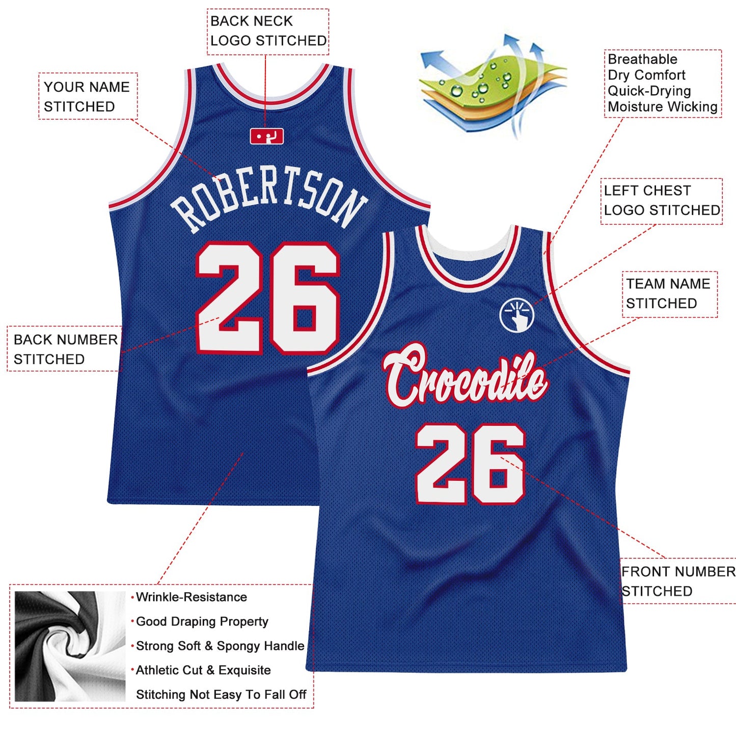 Custom Royal White-Red Authentic Throwback Basketball Jersey view 2