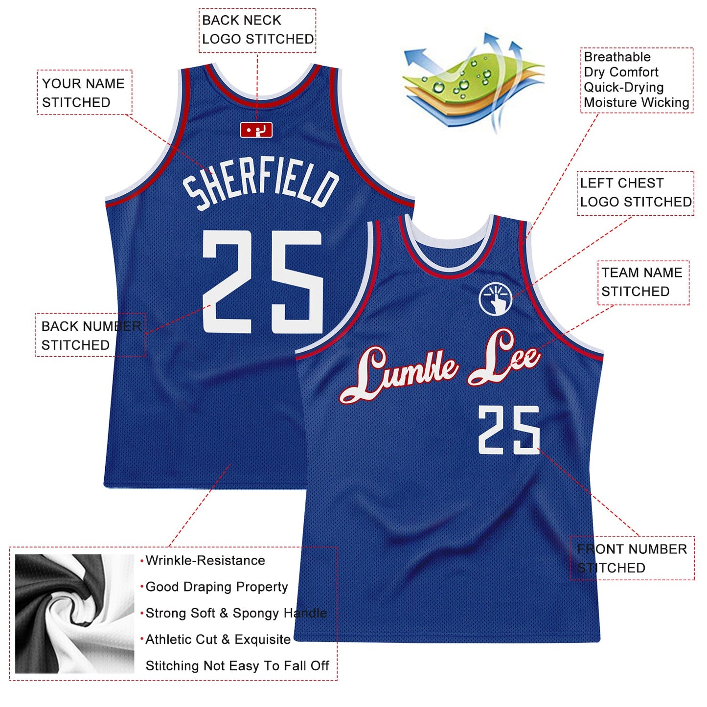 Custom Royal White-Red Authentic Throwback Basketball Jersey view 2