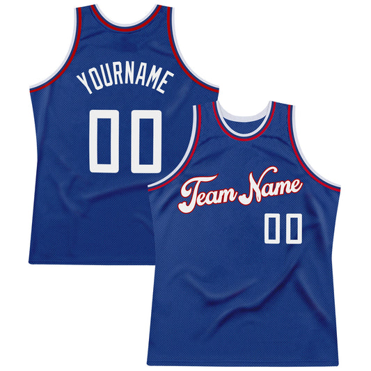 Custom Royal White-Red Authentic Throwback Basketball Jersey - Main View