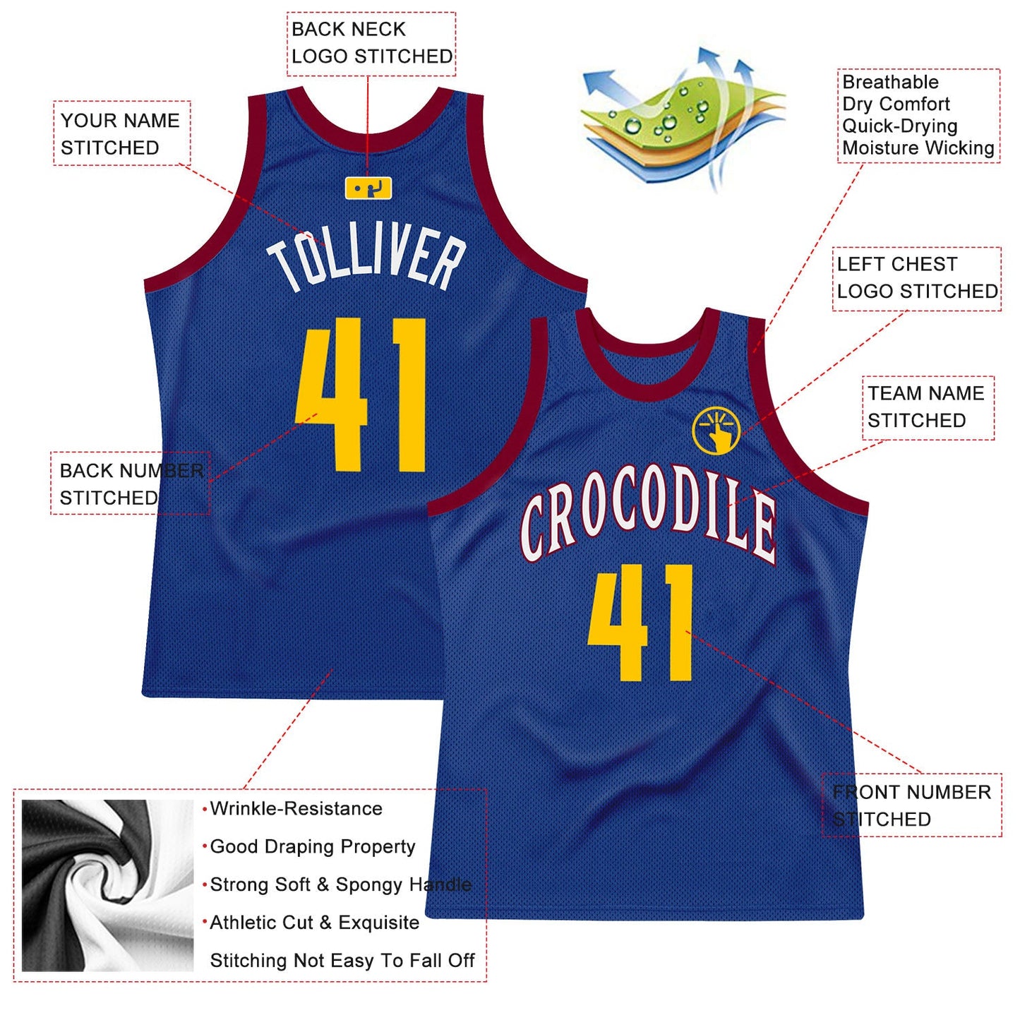 Custom Royal Gold-Maroon Authentic Throwback Basketball Jersey view 2