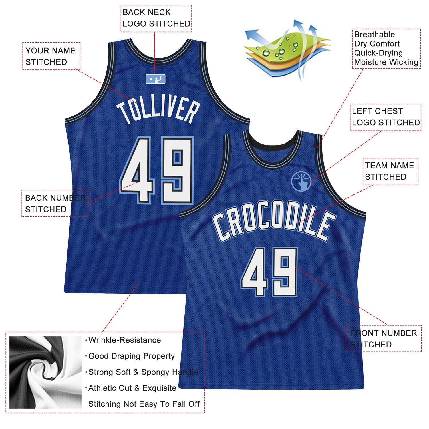 Custom Royal White-Light Blue Authentic Throwback Basketball Jersey view 2