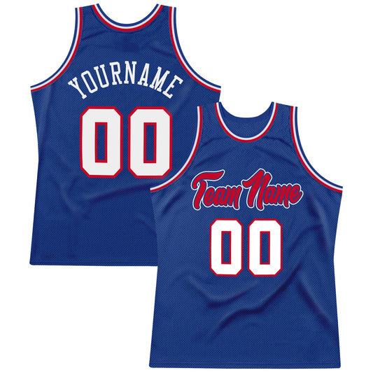 Custom Royal White-Red Authentic Throwback Basketball Jersey - Main View