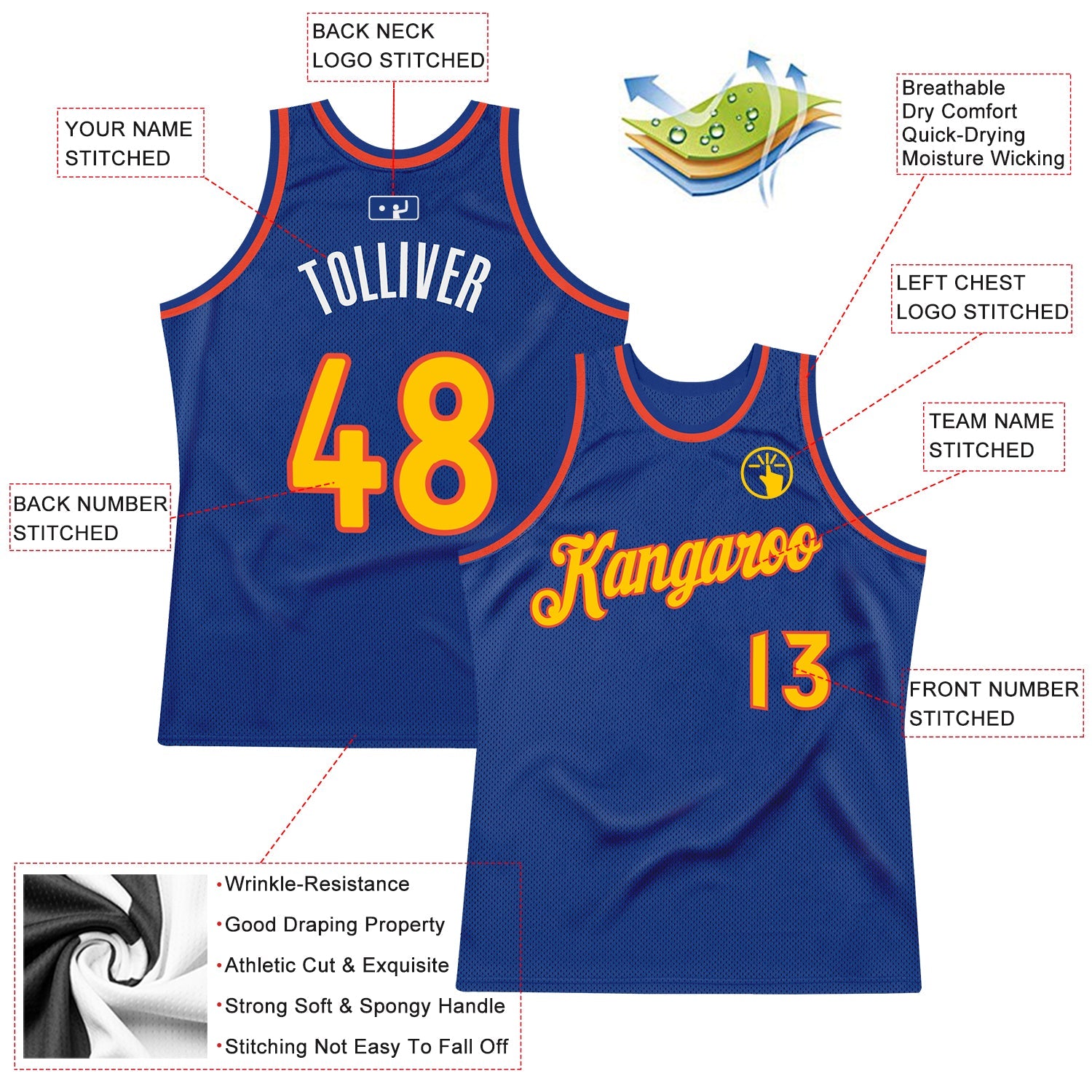Custom Royal Gold-Orange Authentic Throwback Basketball Jersey view 2