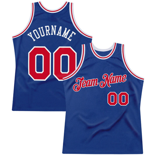 Custom Royal Red-White Authentic Throwback Basketball Jersey - Main View