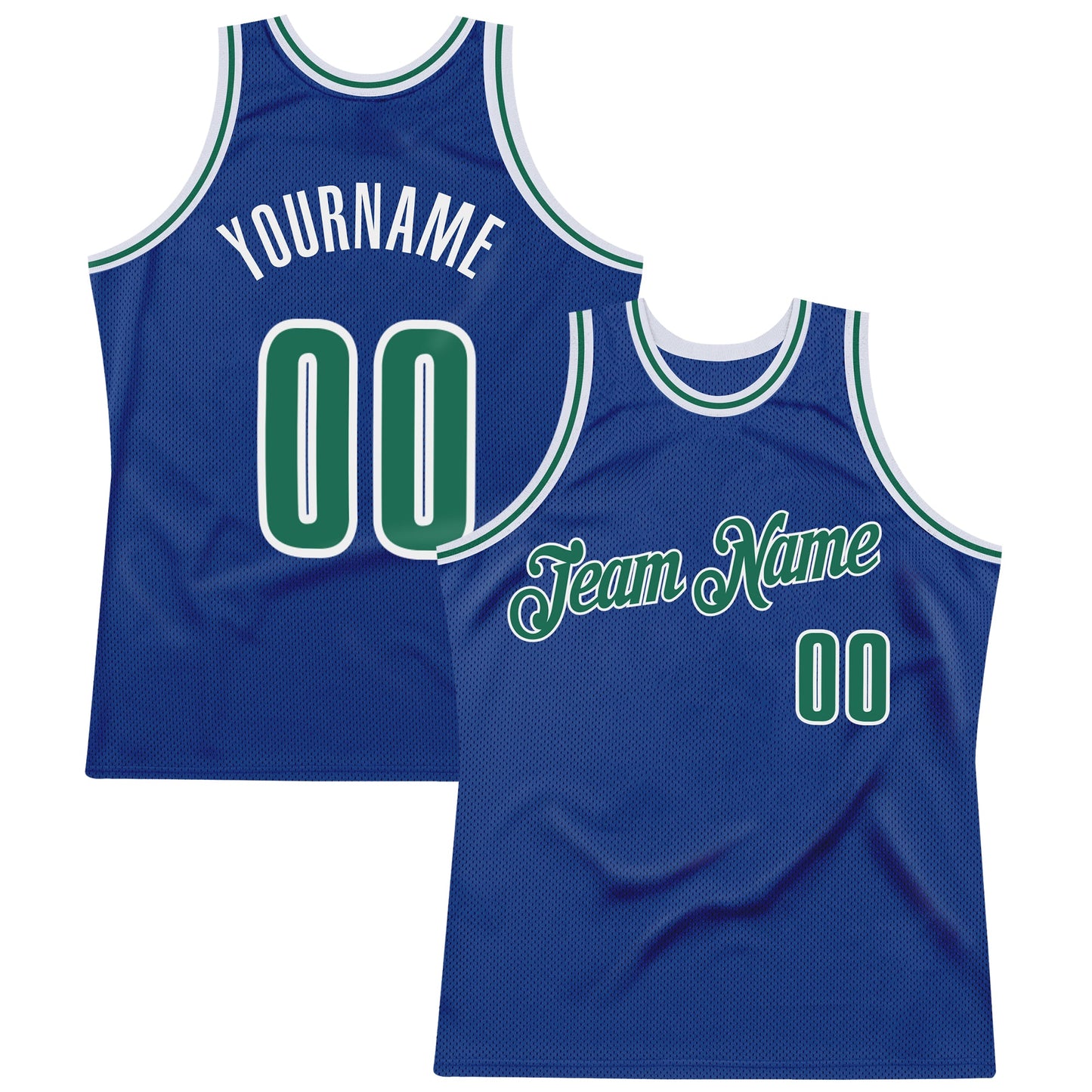 Custom Royal Kelly Green-White Authentic Throwback Basketball Jersey - Main View