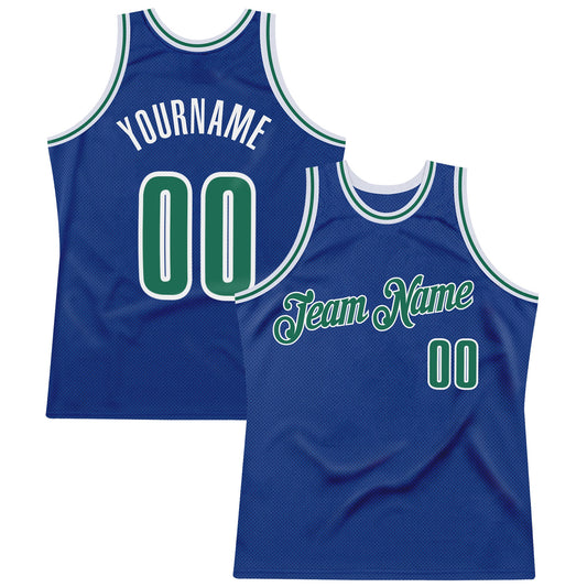 Custom Royal Kelly Green-White Authentic Throwback Basketball Jersey - Main View