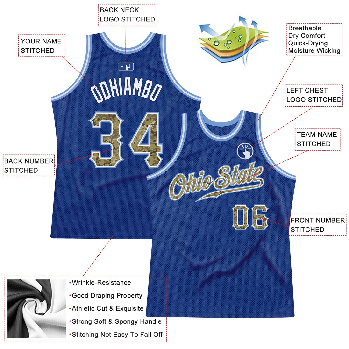 Custom Royal Camo-Light Blue Authentic Throwback Basketball Jersey view 2