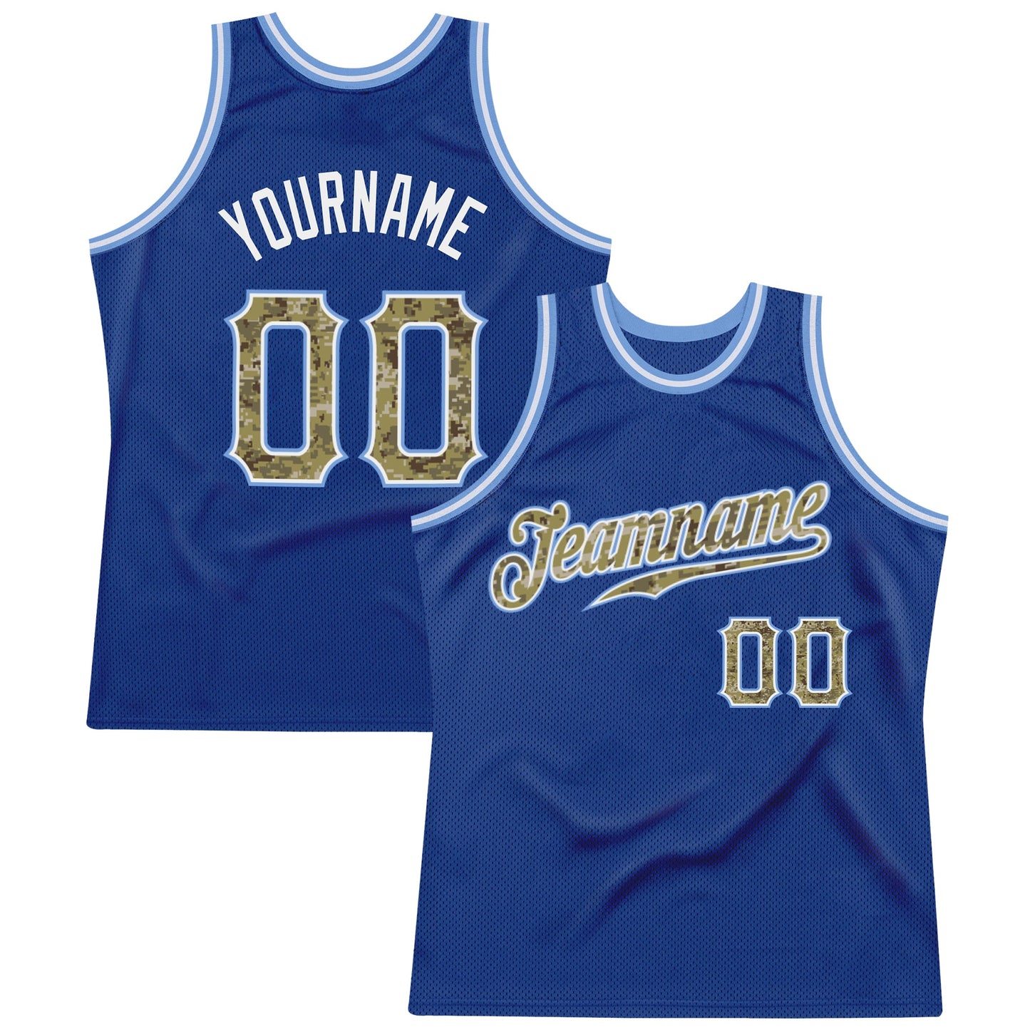 Custom Royal Camo-Light Blue Authentic Throwback Basketball Jersey - Main View