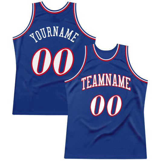 Custom Royal White-Red Authentic Throwback Basketball Jersey - Main View