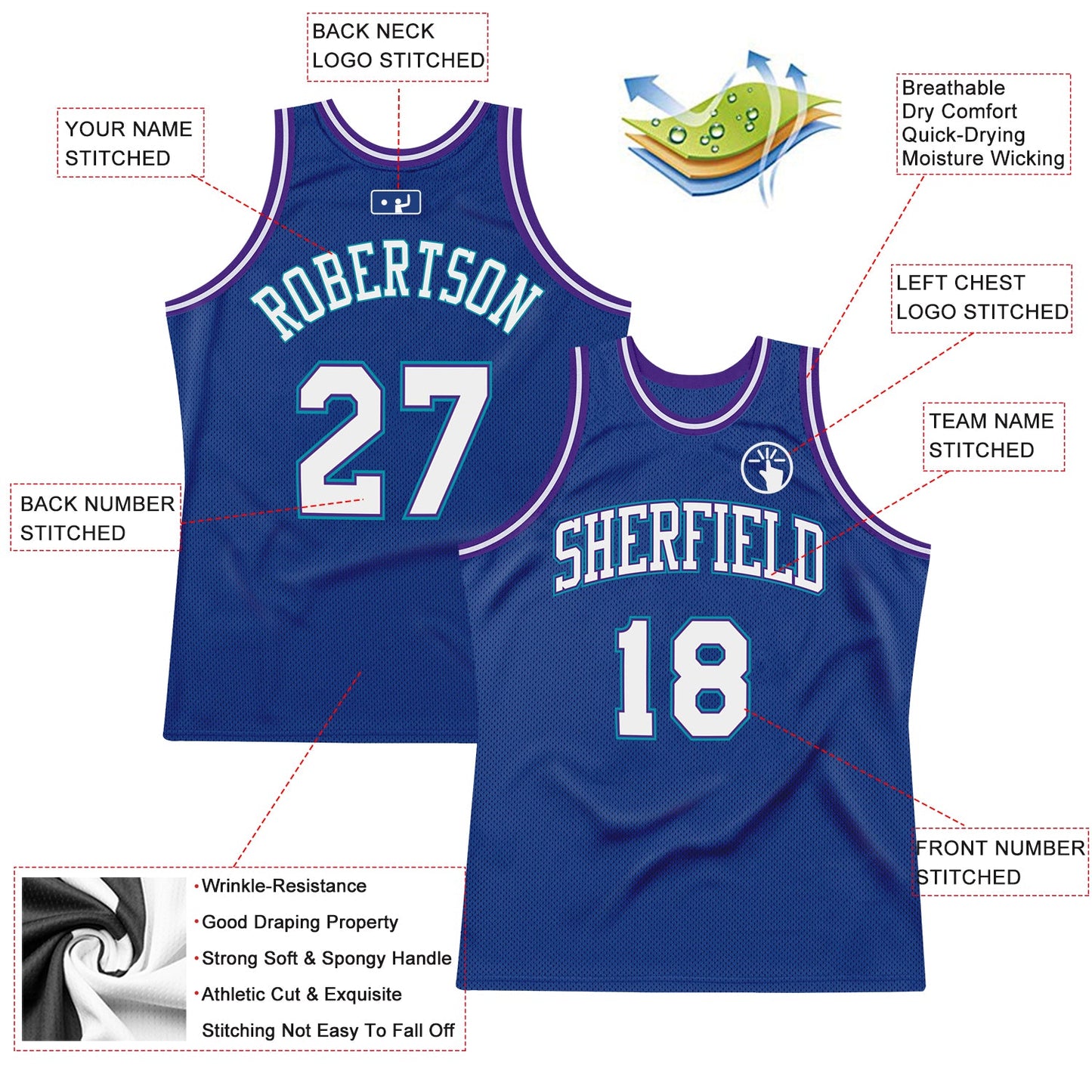 Custom Royal White-Purple Authentic Throwback Basketball Jersey view 2