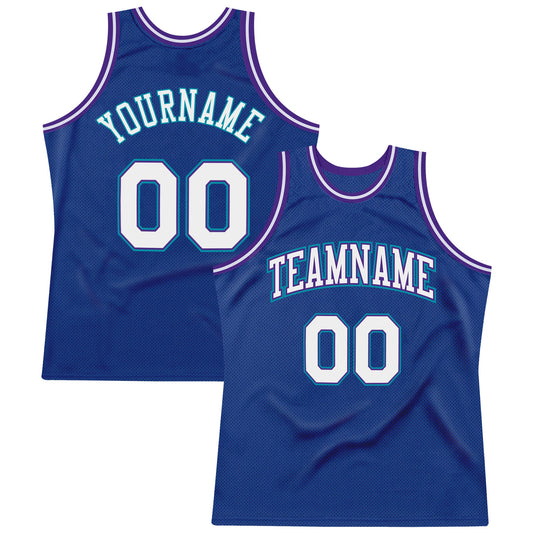 Custom Royal White-Purple Authentic Throwback Basketball Jersey - Main View