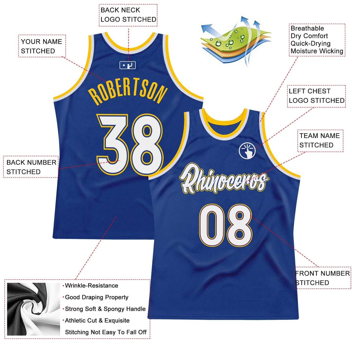 Custom Royal White-Gold Authentic Throwback Basketball Jersey view 2