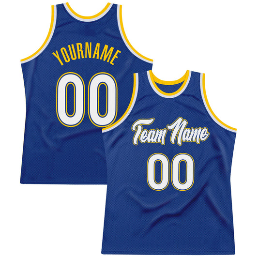 Custom Royal White-Gold Authentic Throwback Basketball Jersey - Main View