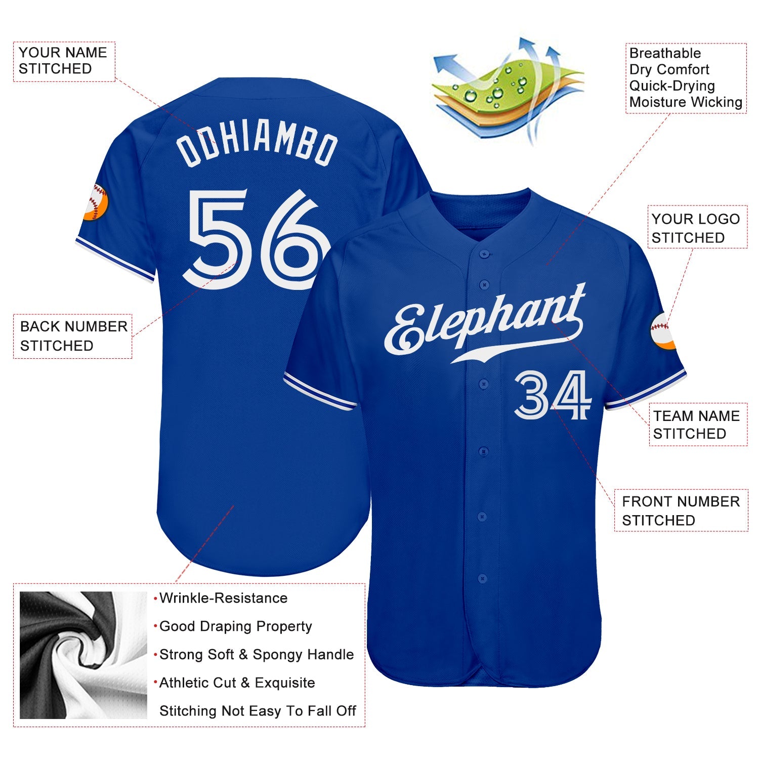 Custom Royal White Authentic Baseball Jersey view 3