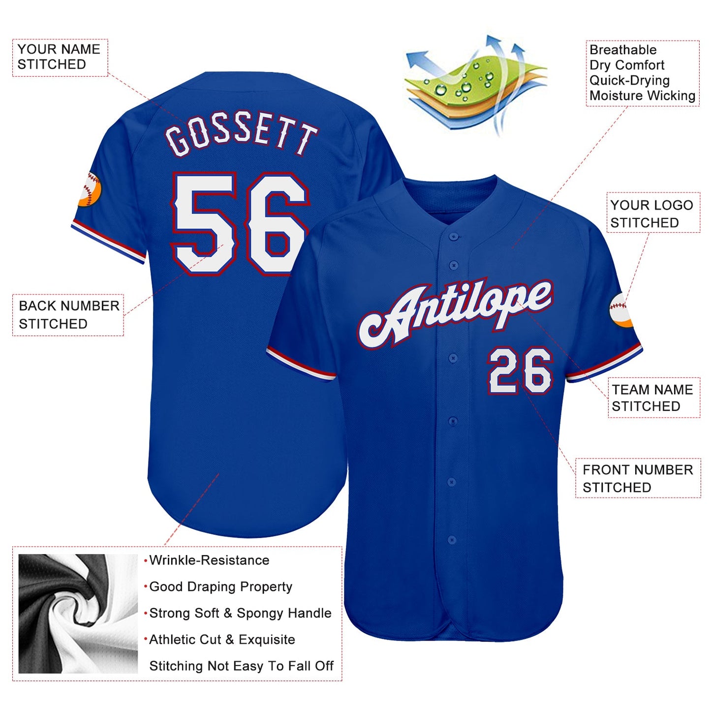 Custom Royal White-Red Authentic Baseball Jersey view 3