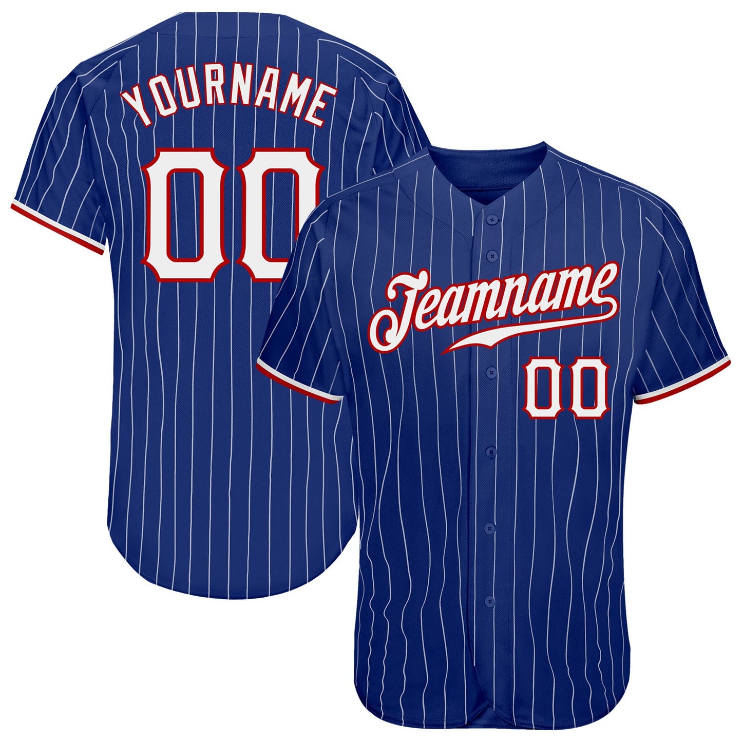 Custom Royal White Pinstripe White-Red Authentic Baseball Jersey - Main View