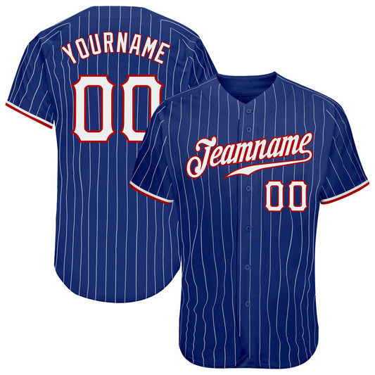 Custom Royal White Pinstripe White-Red Authentic Baseball Jersey - Main View