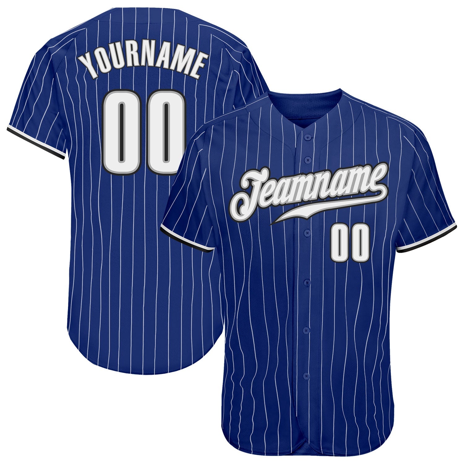 Custom Royal White Pinstripe White-Black Authentic Baseball Jersey - Main View