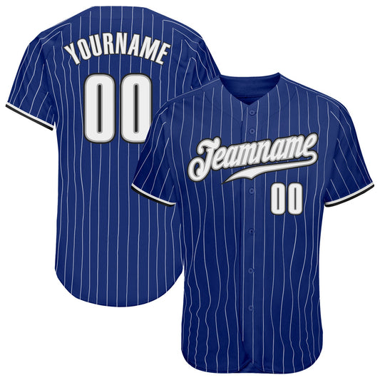 Custom Royal White Pinstripe White-Black Authentic Baseball Jersey - Main View