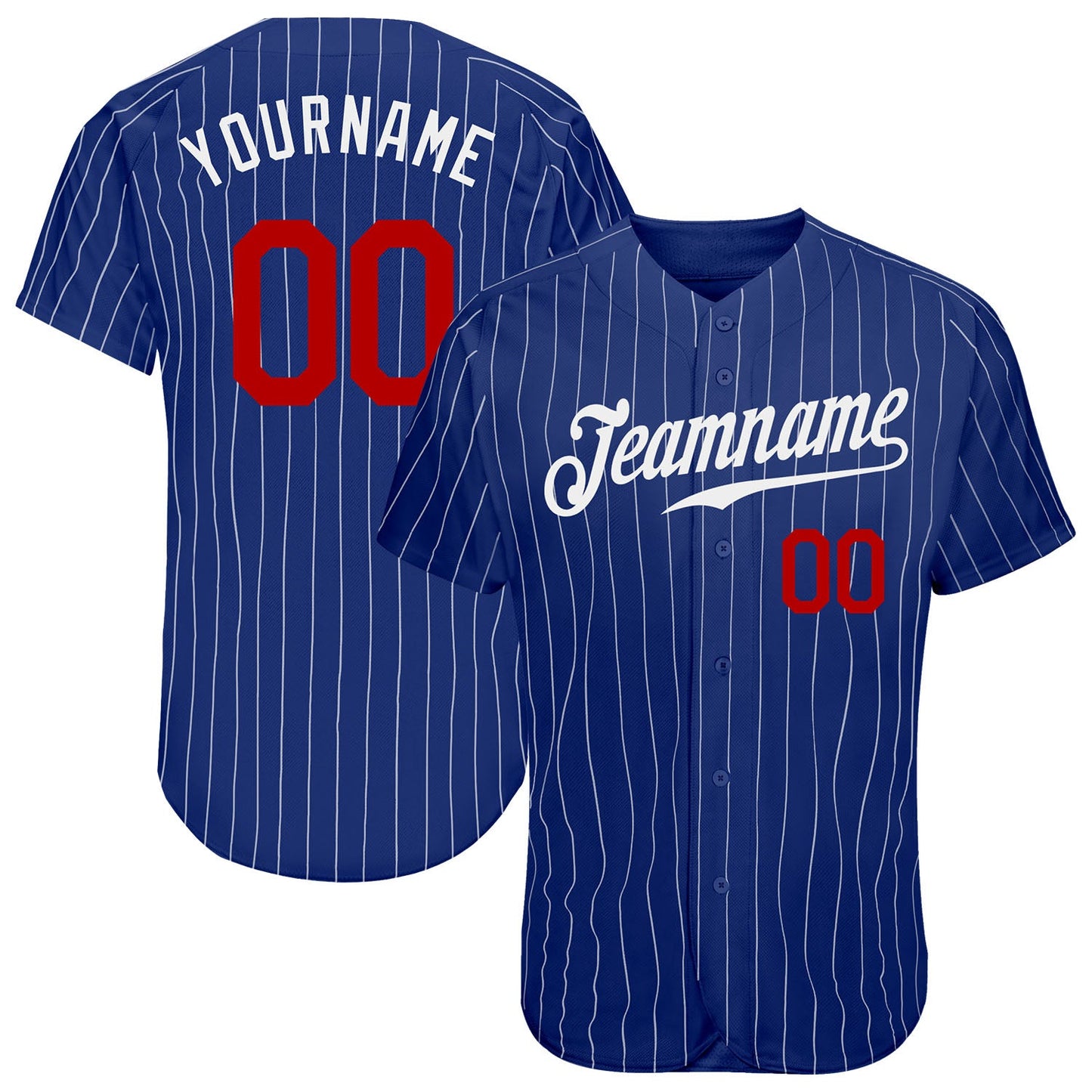 Custom Royal White Pinstripe Red Authentic Baseball Jersey - Main View