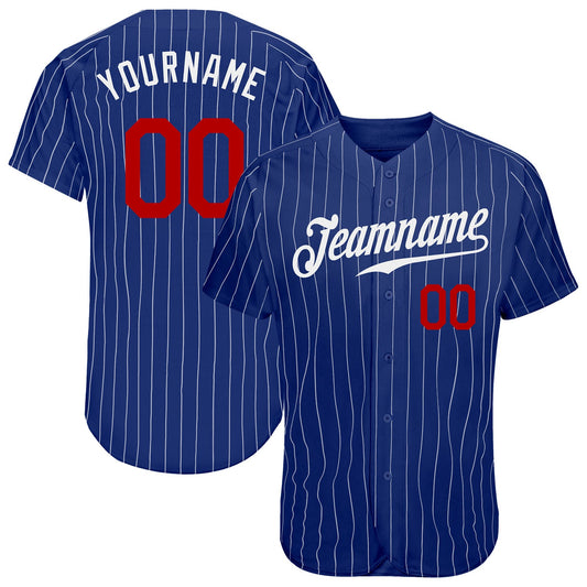 Custom Royal White Pinstripe Red Authentic Baseball Jersey - Main View