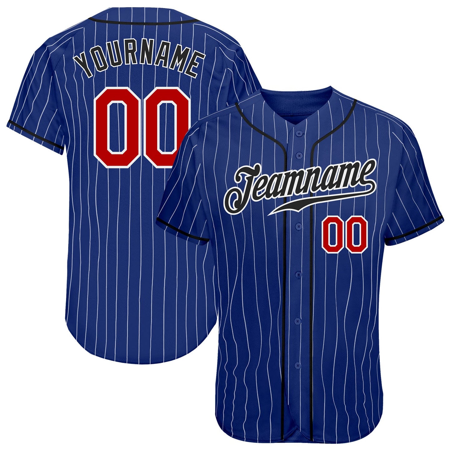 Custom Royal White Pinstripe Red-Black Authentic Baseball Jersey - Main View