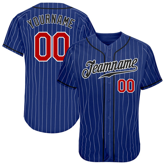Custom Royal White Pinstripe Red-Black Authentic Baseball Jersey - Main View