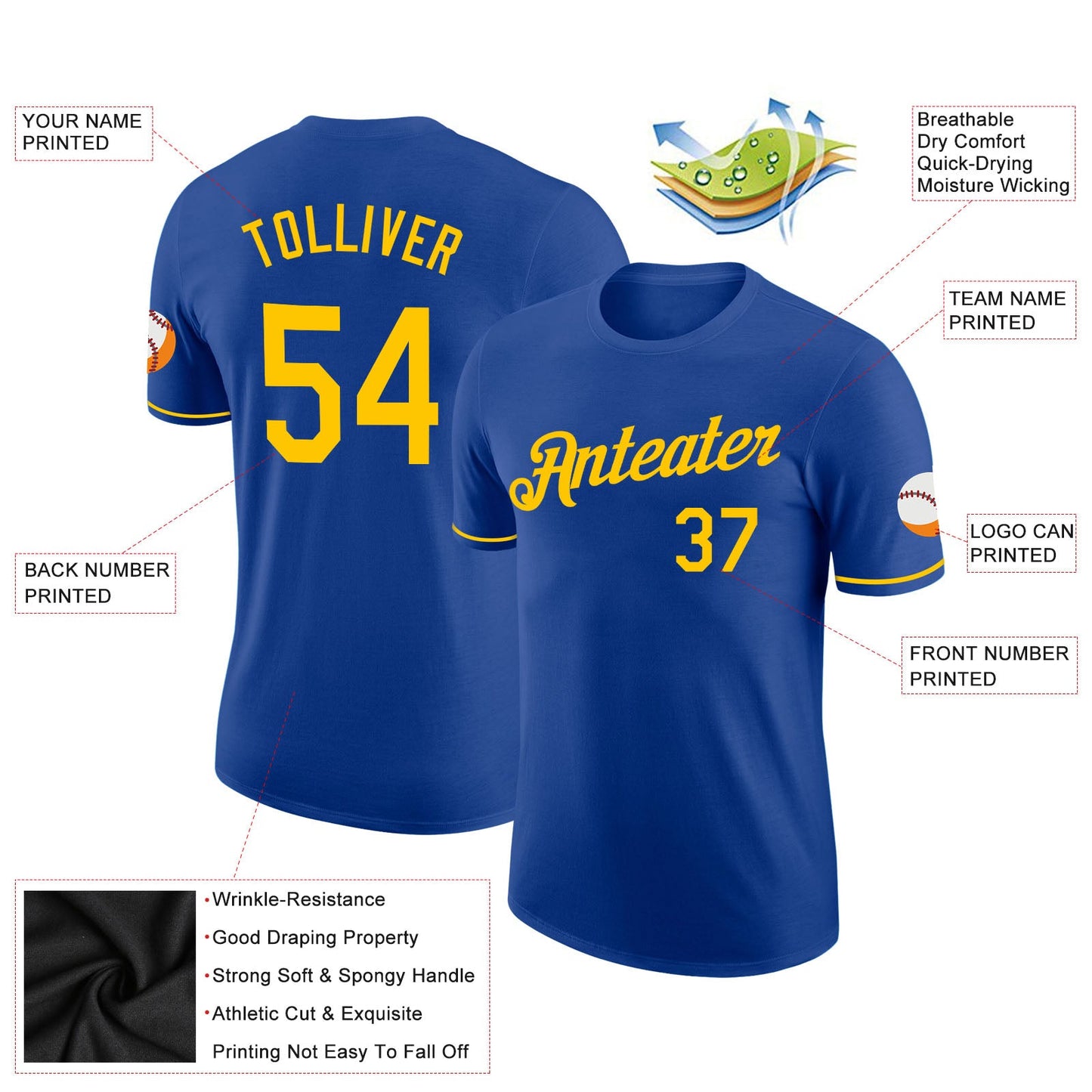 Custom Royal Gold Performance T-Shirt view 2