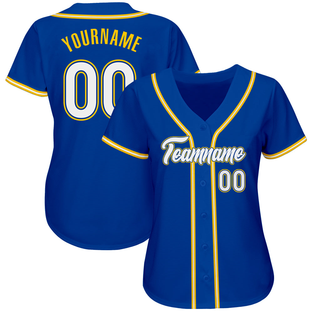 Custom Royal White-Gold Authentic Baseball Jersey view 2