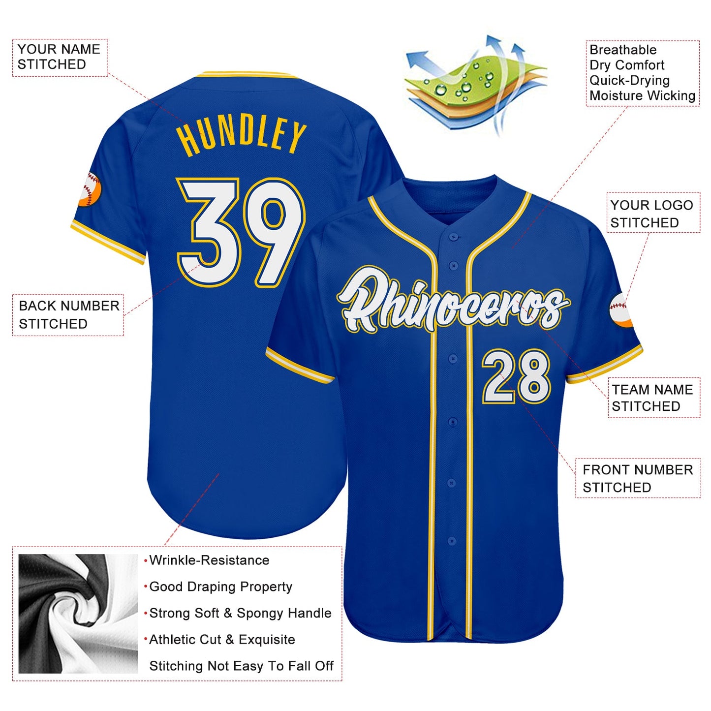 Custom Royal White-Gold Authentic Baseball Jersey view 3