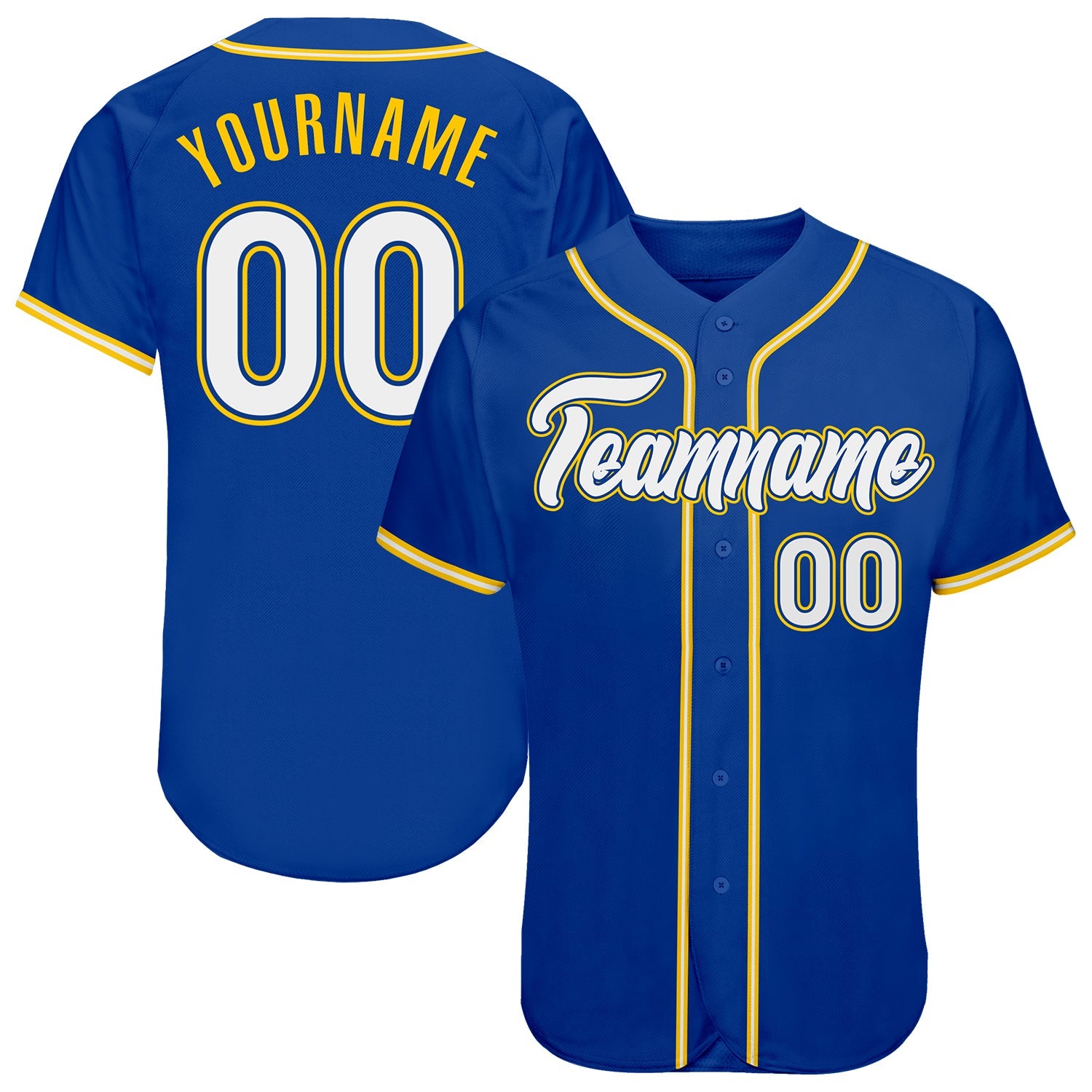 Custom Royal White-Gold Authentic Baseball Jersey - Main View