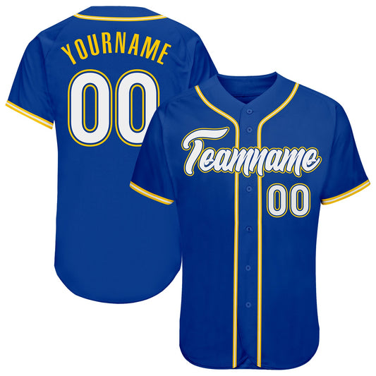 Custom Royal White-Gold Authentic Baseball Jersey - Main View