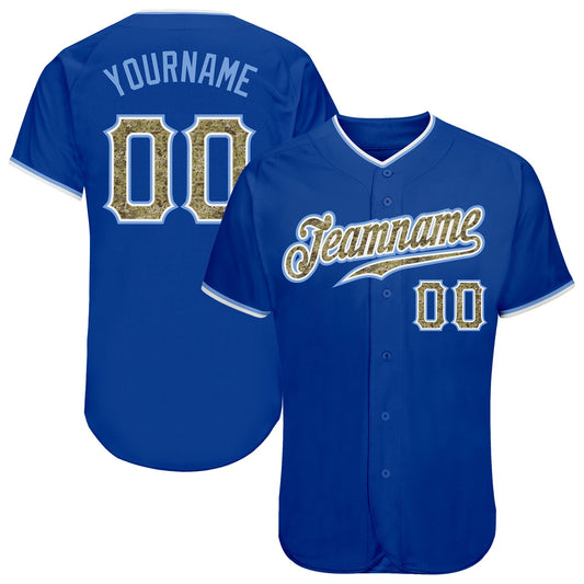 Custom Royal Camo-Light Blue Authentic Baseball Jersey - Main View