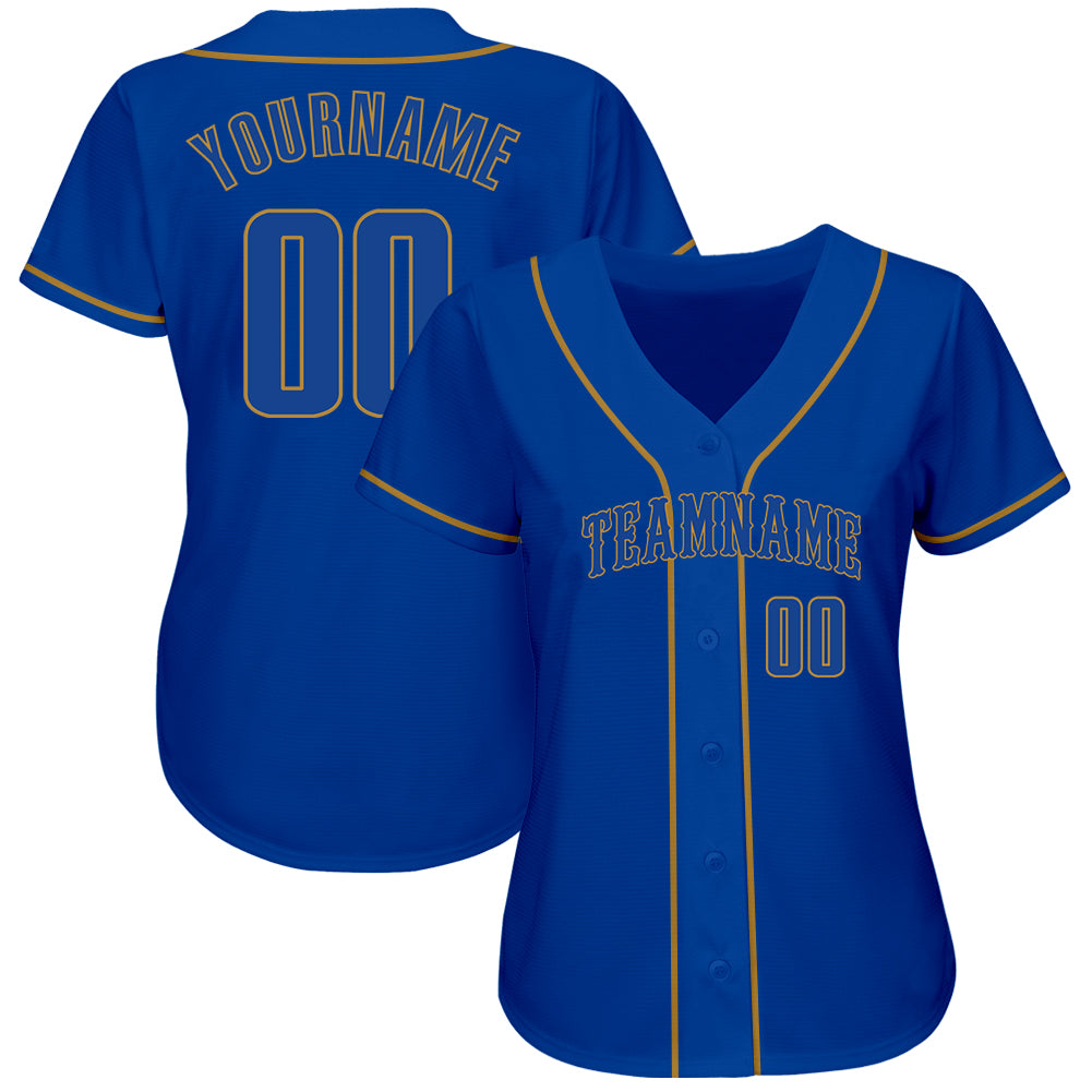 Custom Royal Royal-Old Gold Authentic Baseball Jersey view 2