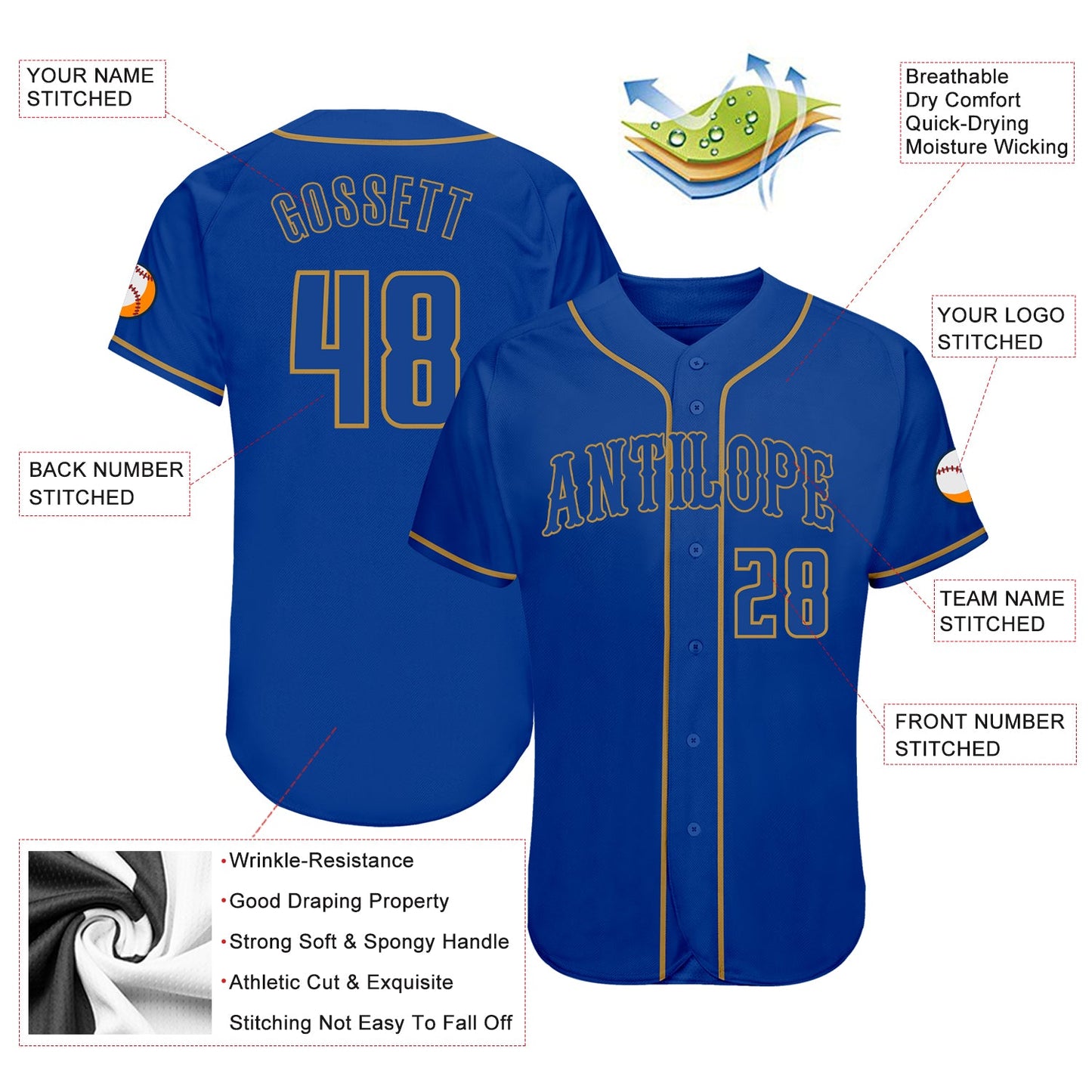 Custom Royal Royal-Old Gold Authentic Baseball Jersey view 3