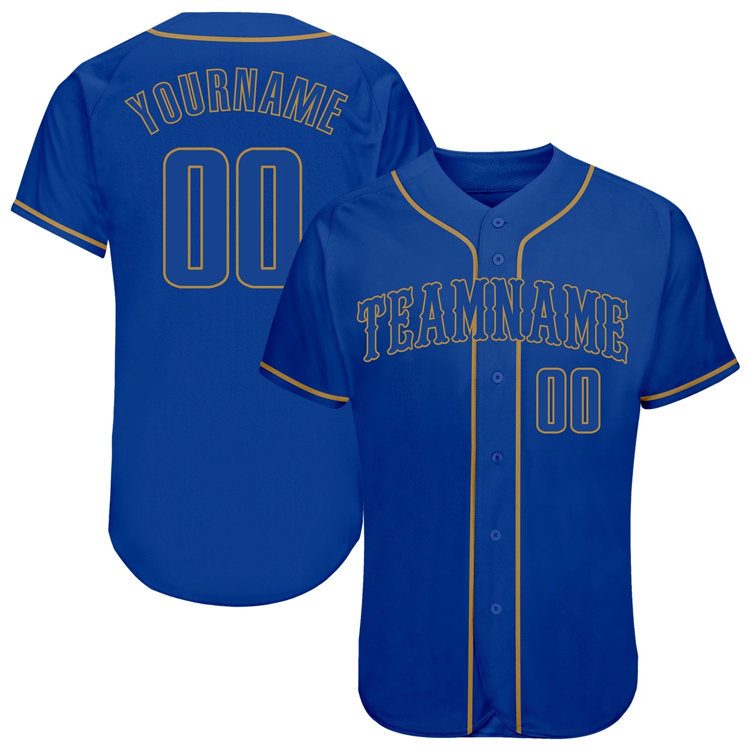 Custom Royal Royal-Old Gold Authentic Baseball Jersey - Main View