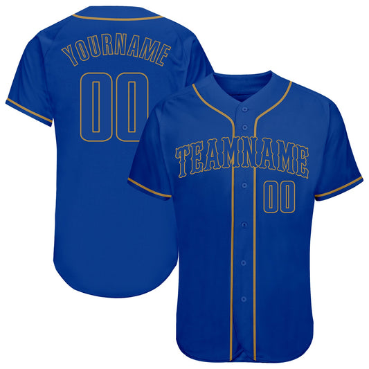 Custom Royal Royal-Old Gold Authentic Baseball Jersey - Main View