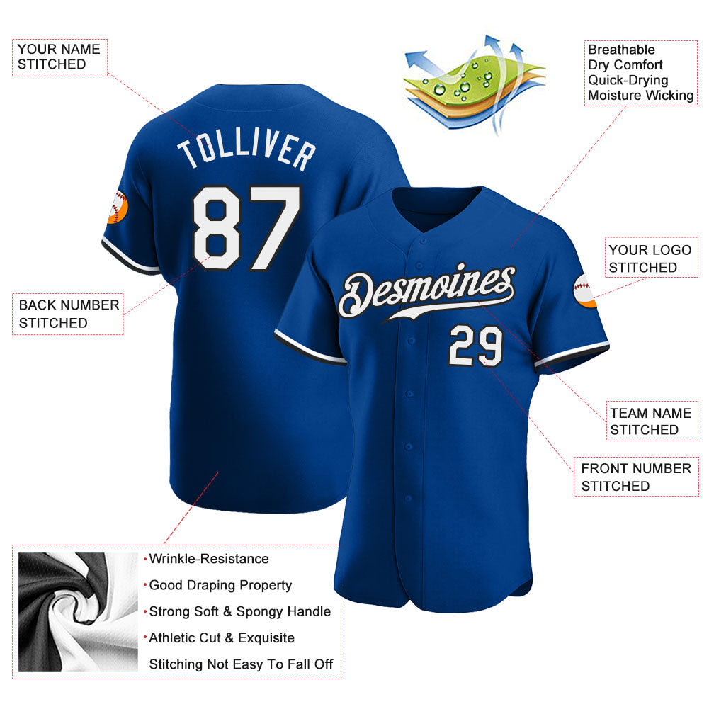 Custom Royal White-Black Authentic Baseball Jersey view 3