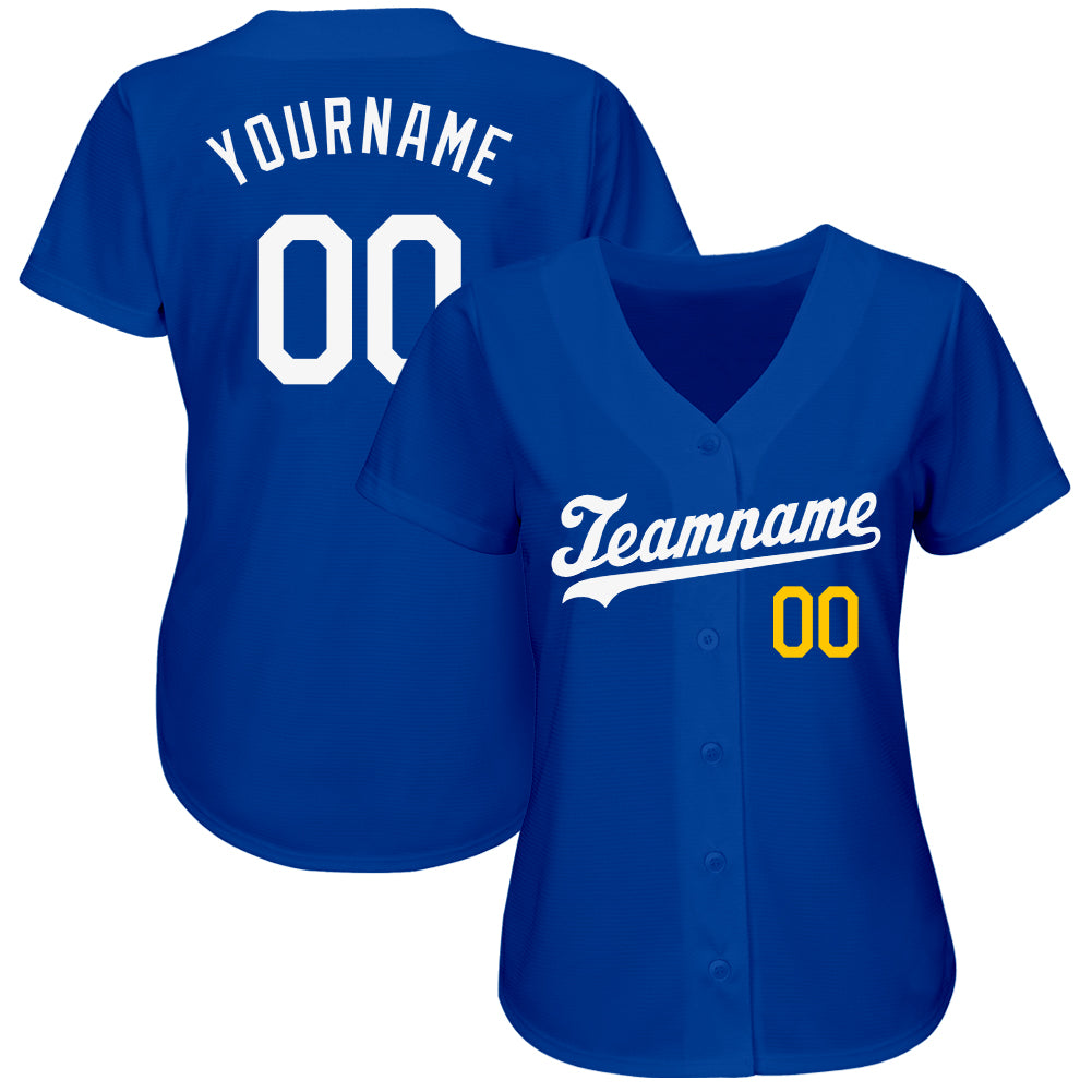 Custom Royal White-Gold Authentic Baseball Jersey view 2
