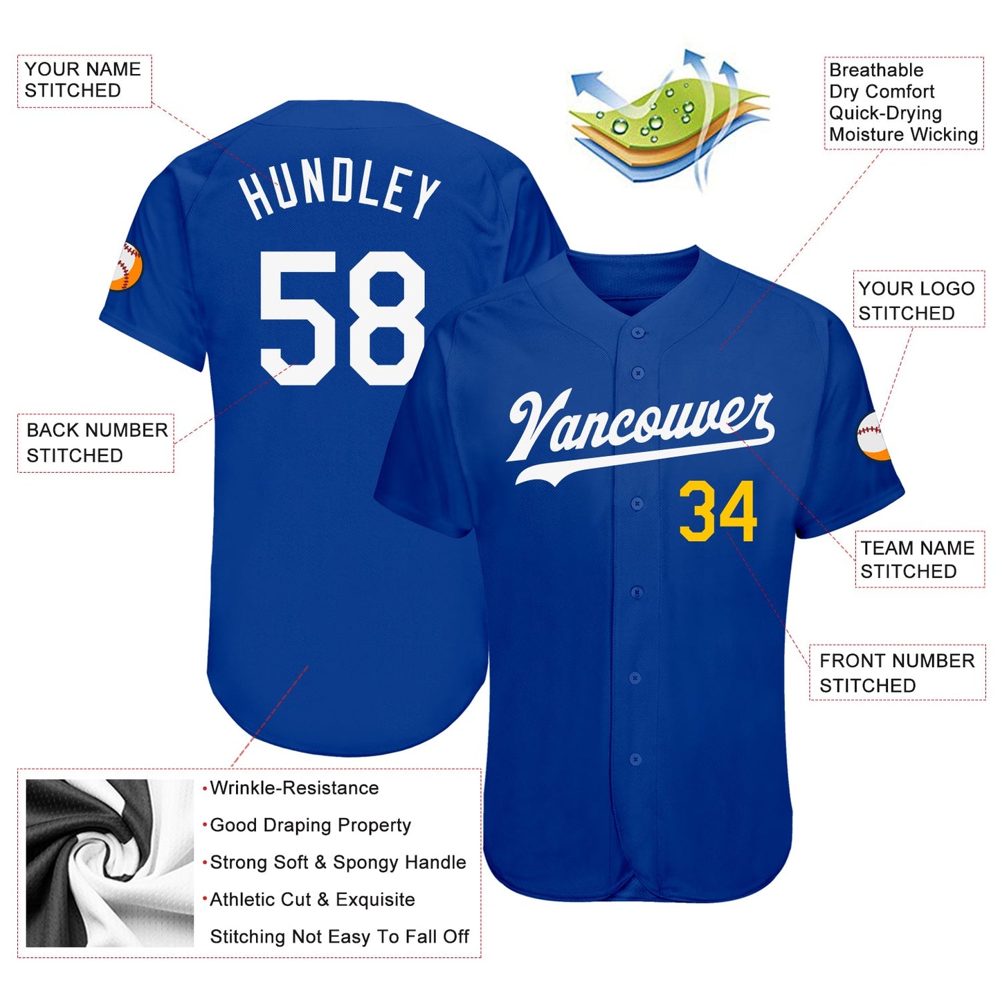 Custom Royal White-Gold Authentic Baseball Jersey view 3