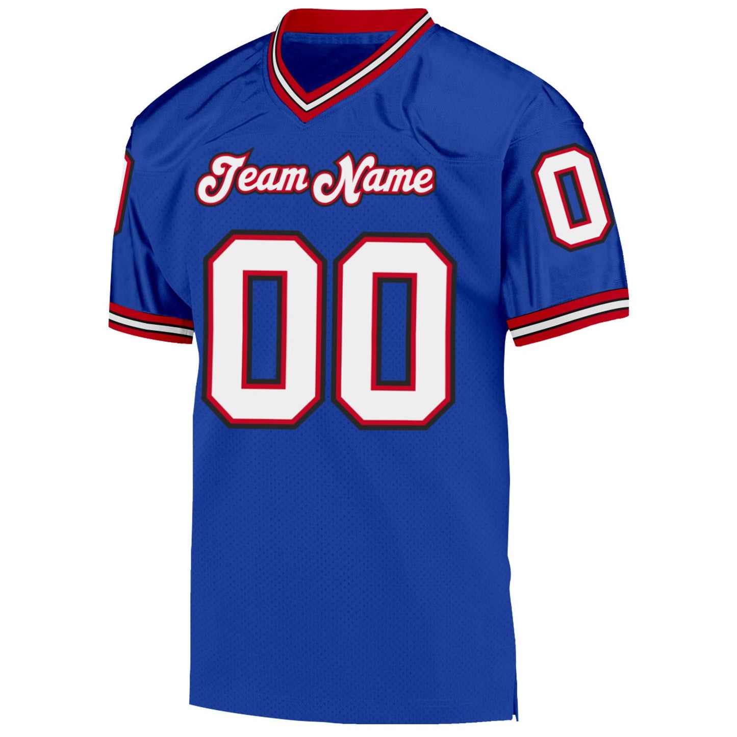 Custom Royal White-Red Mesh Authentic Throwback Football Jersey view 2