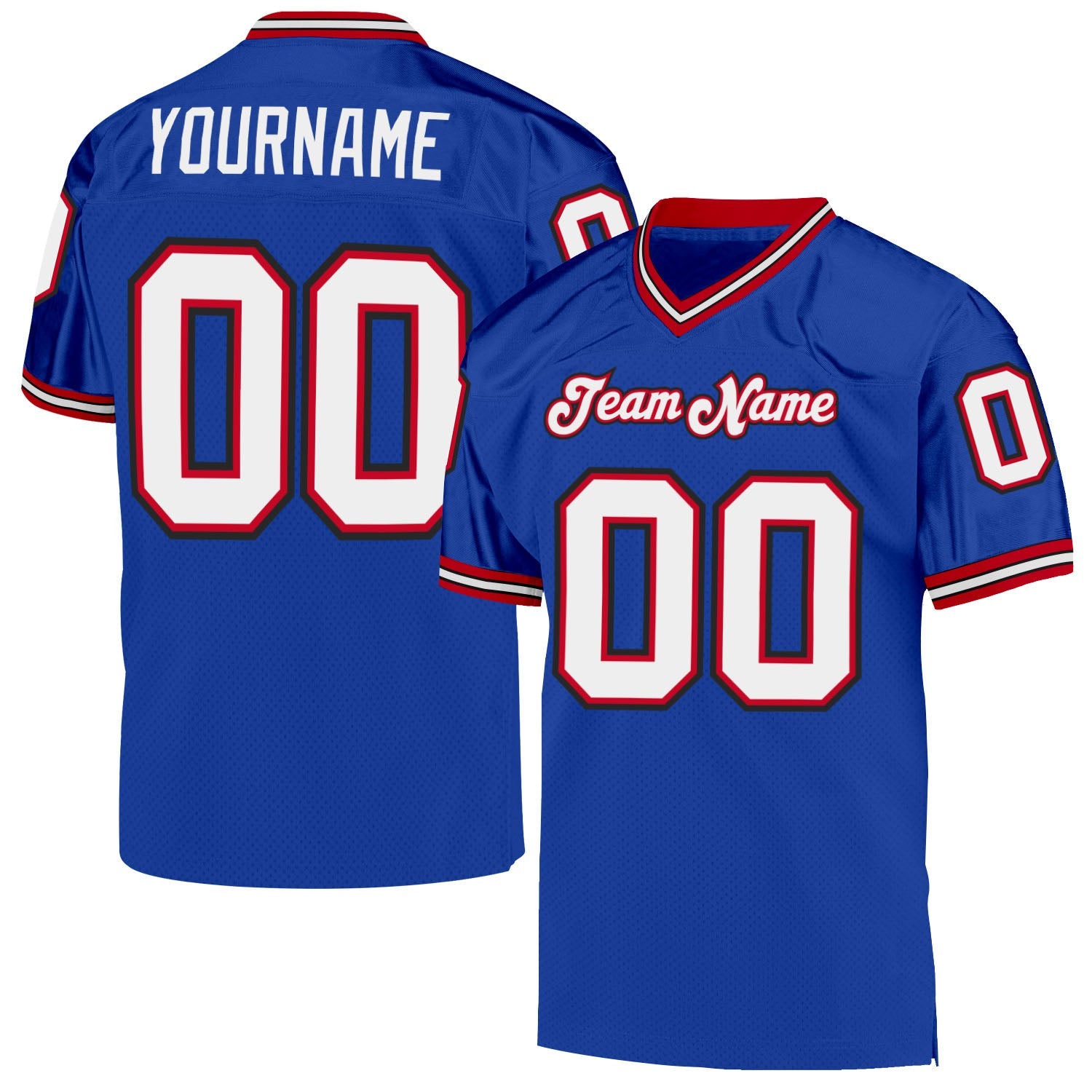 Custom Royal White-Red Mesh Authentic Throwback Football Jersey - Main View