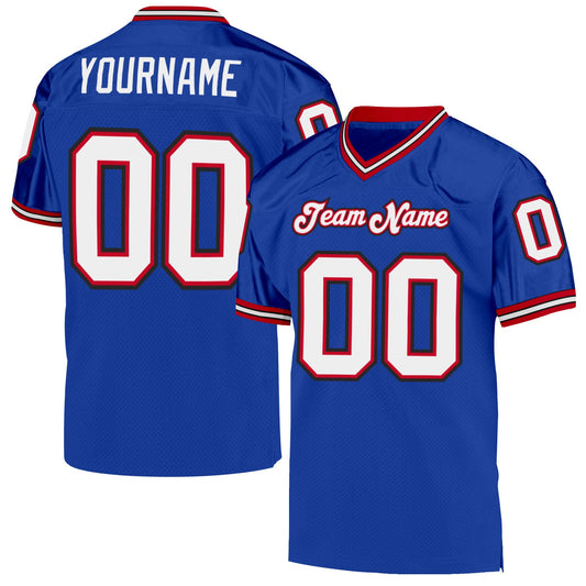 Custom Royal White-Red Mesh Authentic Throwback Football Jersey - Main View