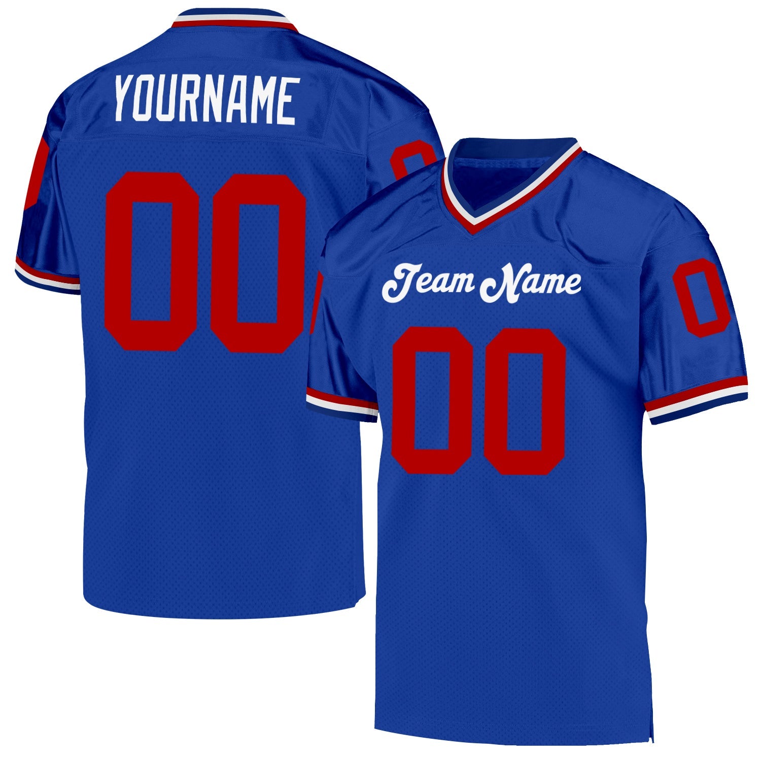 Custom Royal Red-White Mesh Authentic Throwback Football Jersey - Main View